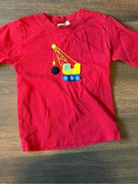 Red Long Sleeve Kids Tee with Yellow Crane Graphic